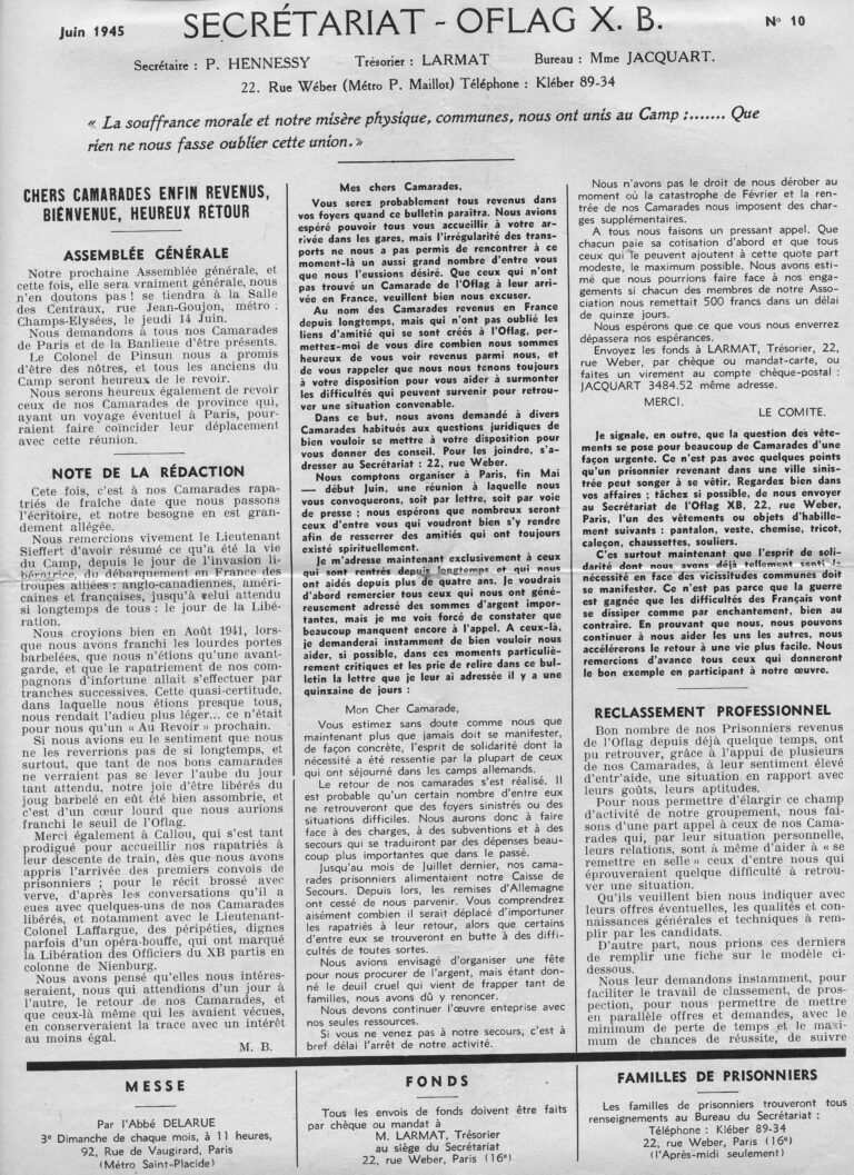 1945 06 Bulletin Secrétariat Oflag XB p1