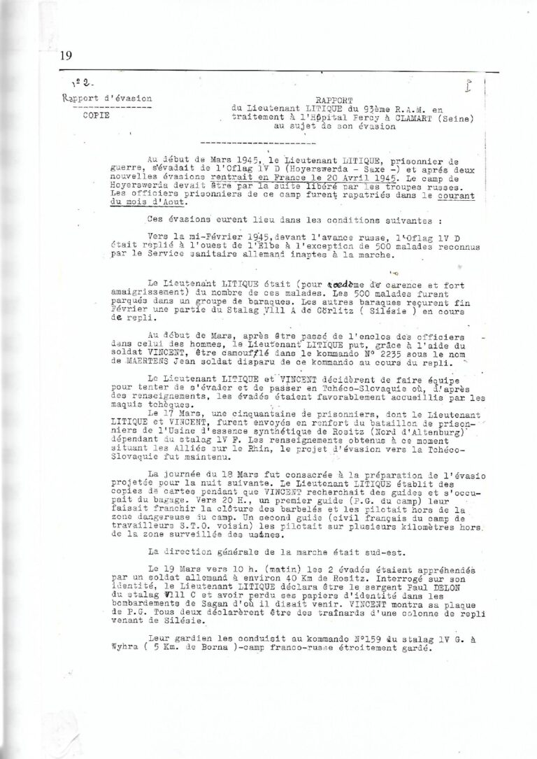 Evasion du lieutenant Litique de l'Oflag IVD page 01