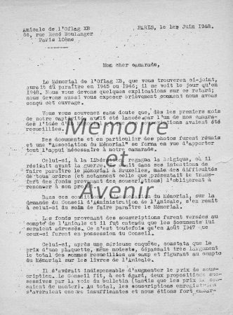 1948 06 01 Lettre d’envoi du Mémorial Page 1